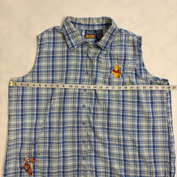 Pooh Woman Plaid Sleeveless Button Up Shirt Plus Size Embroidered Tigger Pooh - Picture 8 of 10